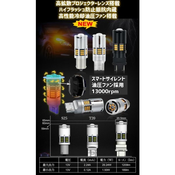 画像5: S25 抵抗内蔵ウインカー シングル ピン角150° プロジェクター/油圧ファン内蔵 (5)